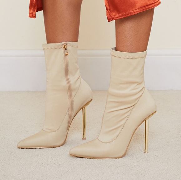 Pretty Little Thing Nude Metal Heeled Boots - Picture 12 of 12